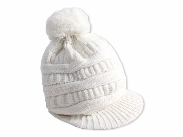 Strickmtze mit Schirm und Bommel Modell 31weiss