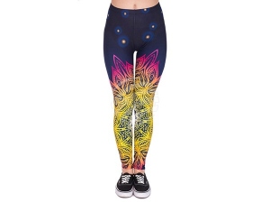 Damen Motiv Leggings Ornamente gelb magenta blau