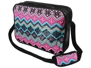 Messenger Bag Motivo Azteca modelo rosa/turquesa