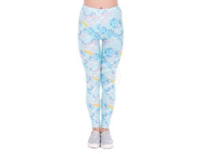 Leggins con motivos para mujer Unicornio azul/rosa /blanco